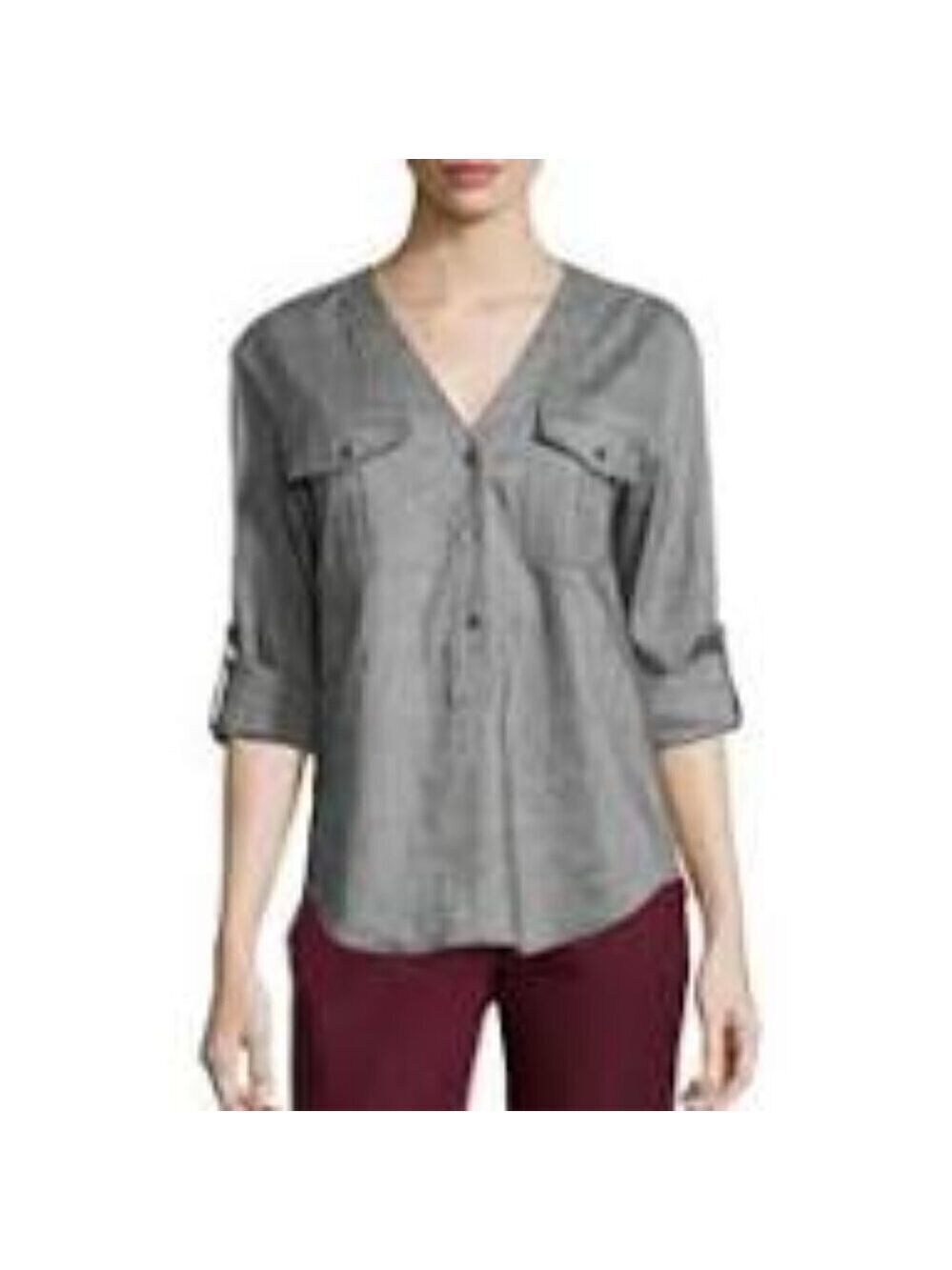 Theory Linen "Trisalta" Sandy neutral Button Down Shirt S